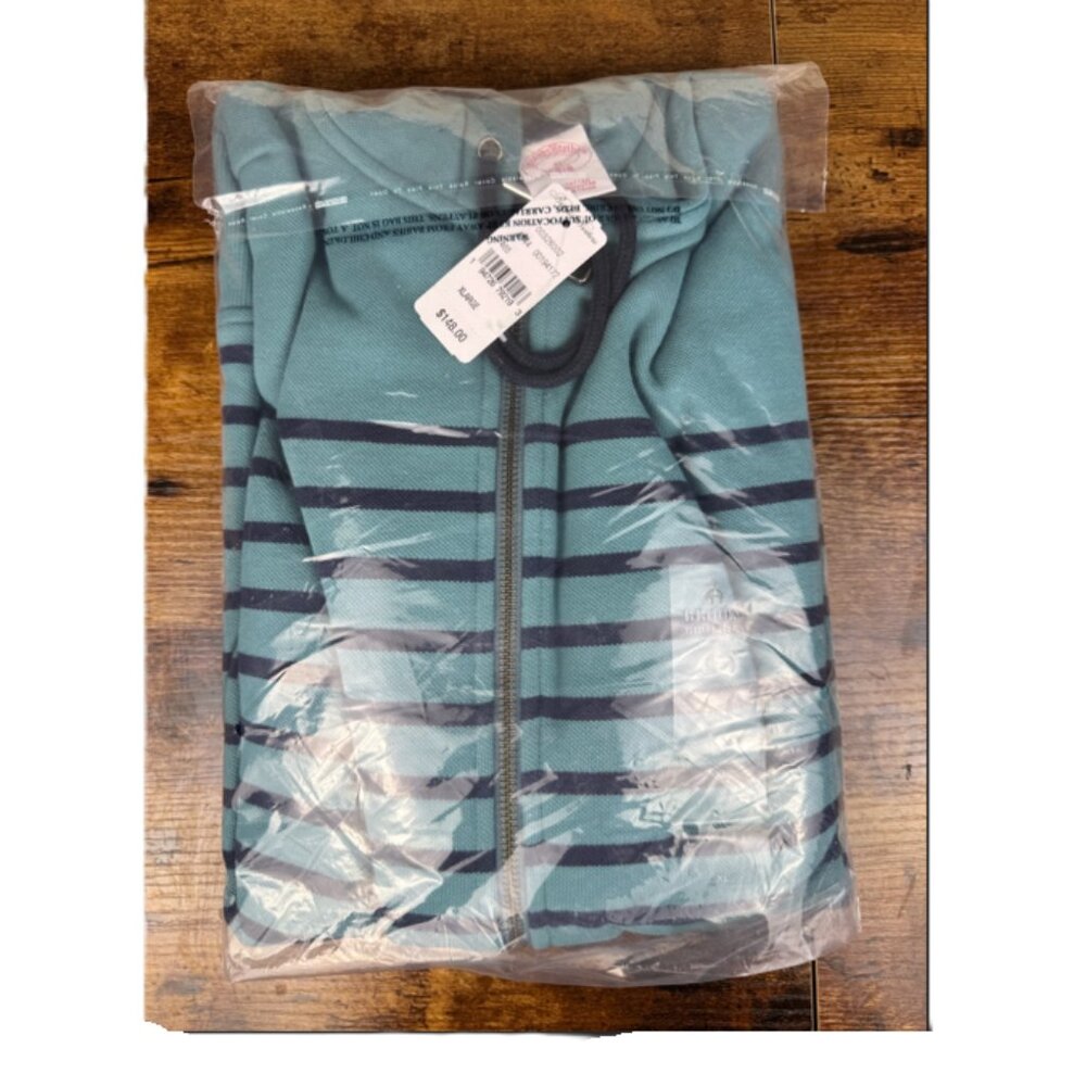 Brooks Brothers XL Full Zip Hoodie Teal Blue Stripe New With Tags